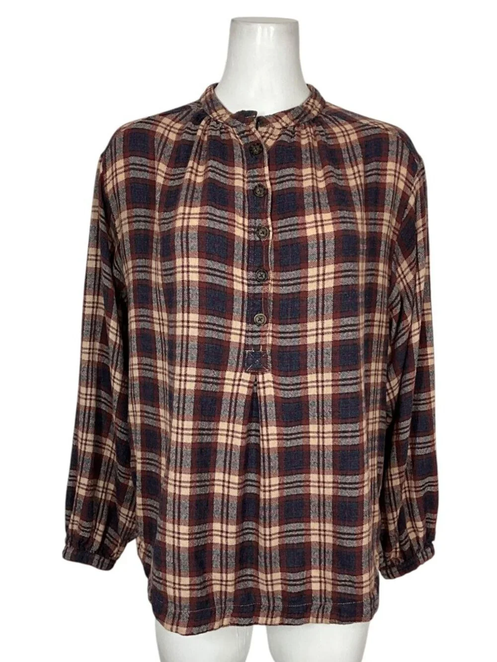 Free People Northern Bound Pullover Top Shirt S Plaid Moonlit Combo Wool Blend